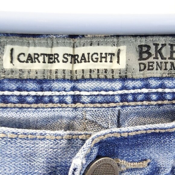 Buckle BKE Jeans Mens 32L Blue Light Wash Denim Straight Leg Carter Distressed - Picture 4 of 9